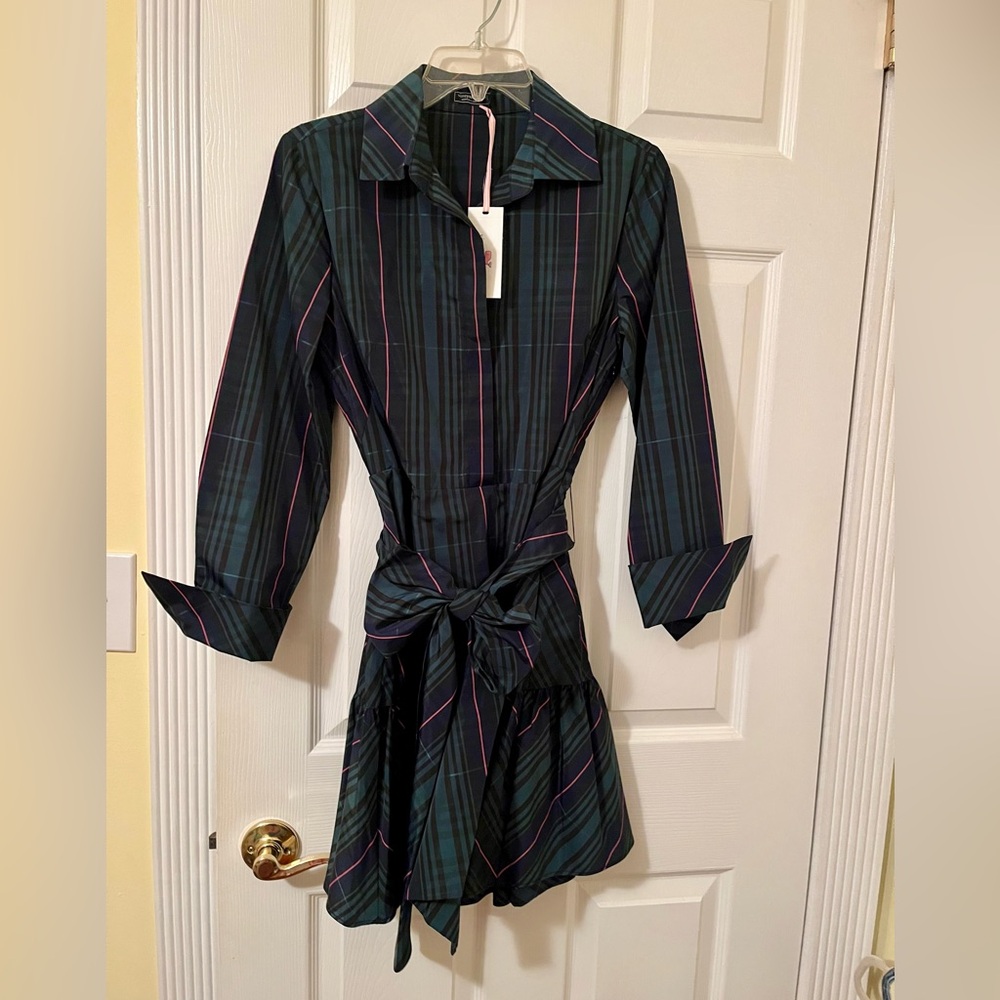 Vineyard Vines Green and Pink Striped Long Sleeve Dress